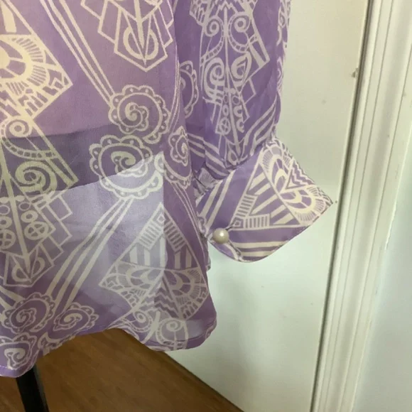 VINTAGE BOB MACKIE WEARABLE ART 100%SILK LILAC MEDIUM BLOUSE RARE ROMAN… - Picture 9 of 11